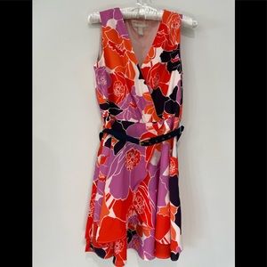 Banana Republic Red/Orange/Purple/Navy Floral Belted Dress Sz 8P